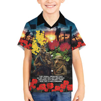 Kangaroo-Kiwi Soldier ANZAC Personalised Family Matching Puletasi and Hawaiian Shirt Golden Wattle and Pohutukawa Flowers LT9 Son's Shirt Black - Polynesian Pride