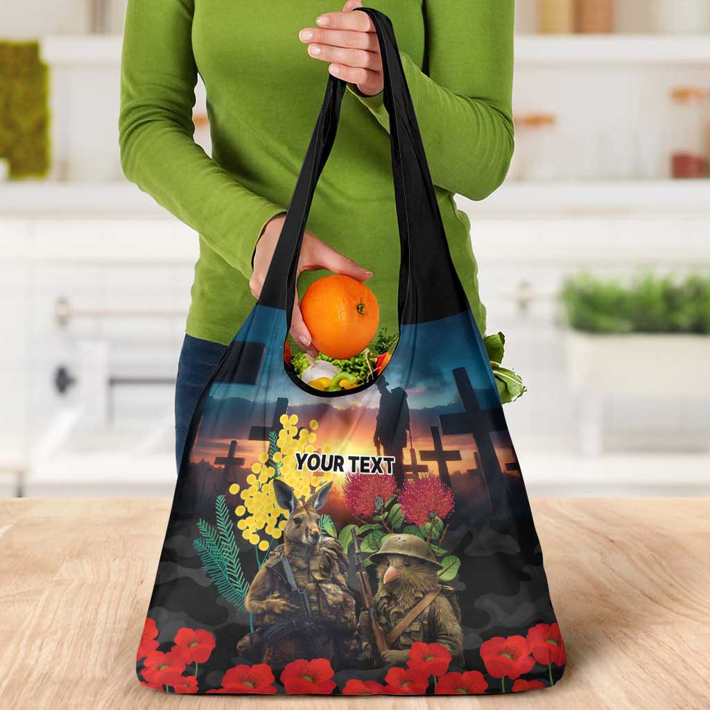 Kangaroo-Kiwi Soldier ANZAC Personalised Grocery Bag Golden Wattle and Pohutukawa Flowers LT9 - Polynesian Pride
