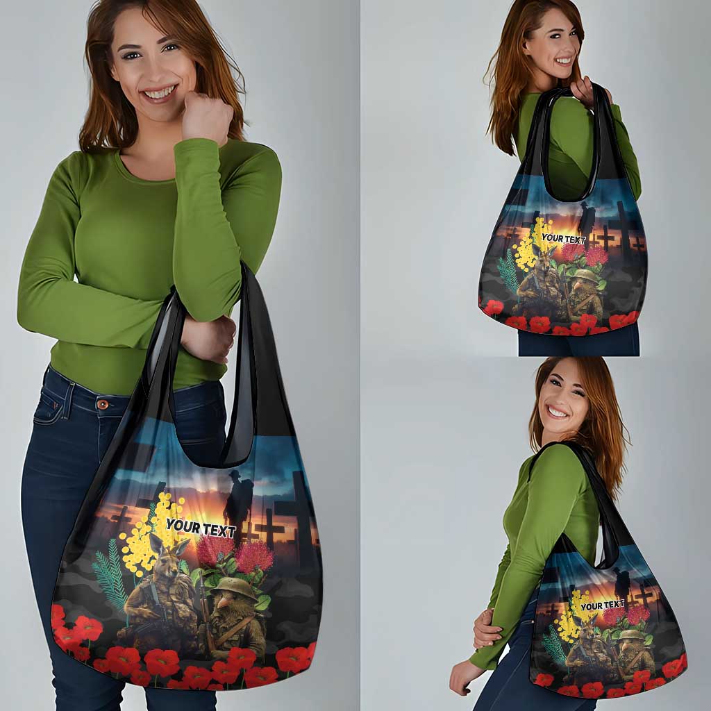Kangaroo-Kiwi Soldier ANZAC Personalised Grocery Bag Golden Wattle and Pohutukawa Flowers LT9 - Polynesian Pride