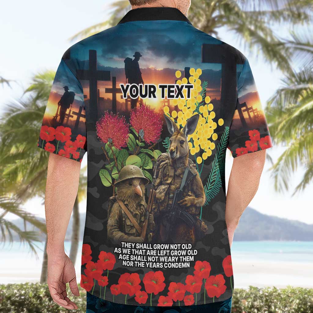 Kangaroo-Kiwi Soldier ANZAC Personalised Hawaiian Shirt Golden Wattle and Pohutukawa Flowers LT9 - Polynesian Pride