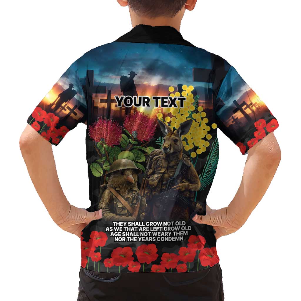 Kangaroo-Kiwi Soldier ANZAC Personalised Hawaiian Shirt Golden Wattle and Pohutukawa Flowers LT9 - Polynesian Pride