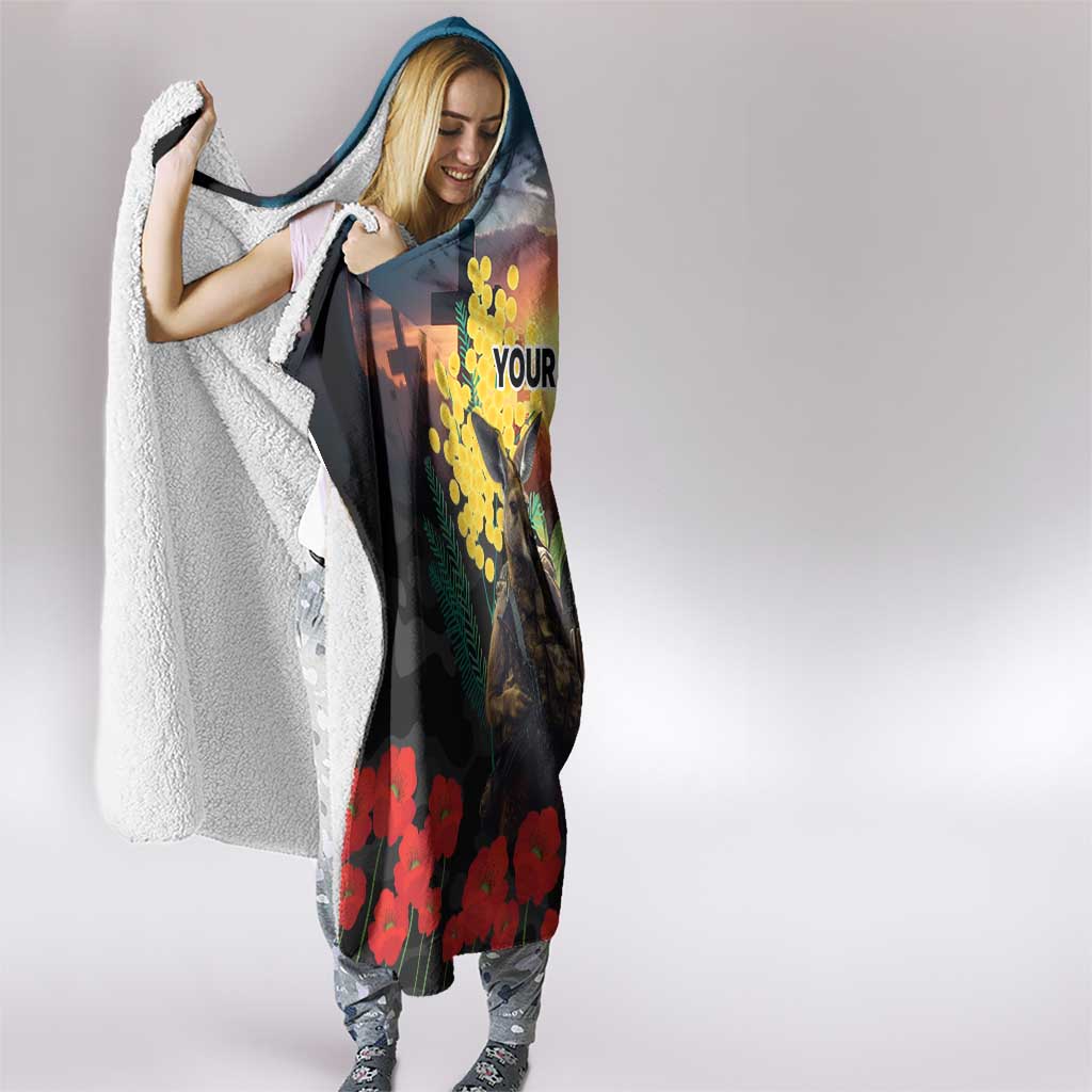 Kangaroo-Kiwi Soldier ANZAC Personalised Hooded Blanket Golden Wattle and Pohutukawa Flowers LT9 - Polynesian Pride