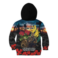 Kangaroo-Kiwi Soldier ANZAC Personalised Kid Hoodie Golden Wattle and Pohutukawa Flowers LT9 - Polynesian Pride
