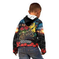 Kangaroo-Kiwi Soldier ANZAC Personalised Kid Hoodie Golden Wattle and Pohutukawa Flowers LT9 - Polynesian Pride