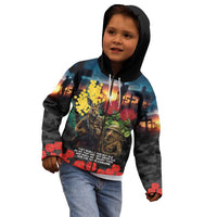 Kangaroo-Kiwi Soldier ANZAC Personalised Kid Hoodie Golden Wattle and Pohutukawa Flowers LT9 - Polynesian Pride