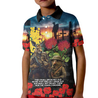 Kangaroo-Kiwi Soldier ANZAC Personalised Kid Polo Shirt Golden Wattle and Pohutukawa Flowers LT9 Kid Black - Polynesian Pride