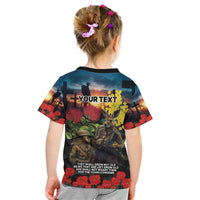 Kangaroo-Kiwi Soldier ANZAC Personalised Kid T Shirt Golden Wattle and Pohutukawa Flowers LT9 - Polynesian Pride
