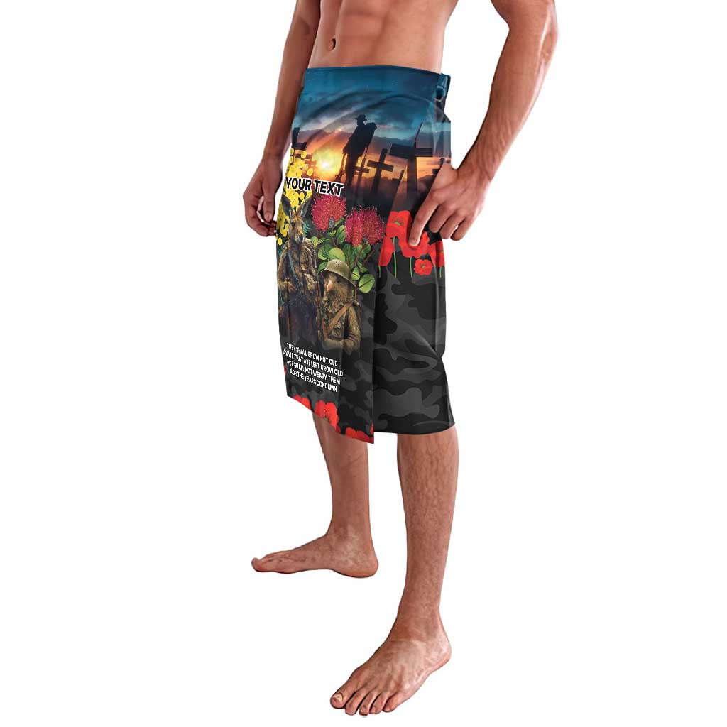 Kangaroo-Kiwi Soldier ANZAC Personalised Lavalava Golden Wattle and Pohutukawa Flowers