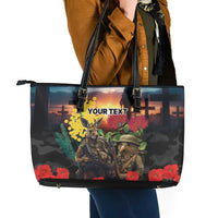 Kangaroo-Kiwi Soldier ANZAC Personalised Leather Tote Bag Golden Wattle and Pohutukawa Flowers LT9 - Polynesian Pride