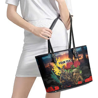 Kangaroo-Kiwi Soldier ANZAC Personalised Leather Tote Bag Golden Wattle and Pohutukawa Flowers LT9 - Polynesian Pride