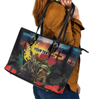 Kangaroo-Kiwi Soldier ANZAC Personalised Leather Tote Bag Golden Wattle and Pohutukawa Flowers LT9 - Polynesian Pride