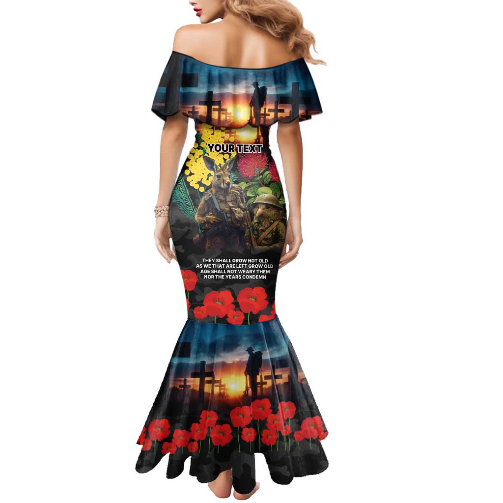 Kangaroo-Kiwi Soldier ANZAC Personalised Mermaid Dress Golden Wattle and Pohutukawa Flowers LT9 - Polynesian Pride