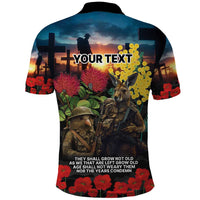 Kangaroo-Kiwi Soldier ANZAC Personalised Polo Shirt Golden Wattle and Pohutukawa Flowers LT9 - Polynesian Pride