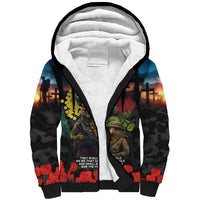 Kangaroo-Kiwi Soldier ANZAC Personalised Sherpa Hoodie Golden Wattle and Pohutukawa Flowers LT9 Unisex Black - Polynesian Pride