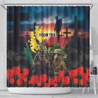 Kangaroo-Kiwi Soldier ANZAC Personalised Shower Curtain Golden Wattle and Pohutukawa Flowers LT9 - Polynesian Pride