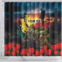 Kangaroo-Kiwi Soldier ANZAC Personalised Shower Curtain Golden Wattle and Pohutukawa Flowers LT9 - Polynesian Pride