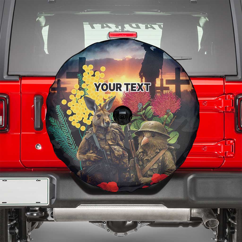 Kangaroo-Kiwi Soldier ANZAC Personalised Spare Tire Cover Golden Wattle and Pohutukawa Flowers LT9 - Polynesian Pride