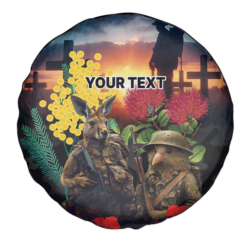 Kangaroo-Kiwi Soldier ANZAC Personalised Spare Tire Cover Golden Wattle and Pohutukawa Flowers LT9 - Polynesian Pride