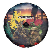 Kangaroo-Kiwi Soldier ANZAC Personalised Spare Tire Cover Golden Wattle and Pohutukawa Flowers LT9 - Polynesian Pride