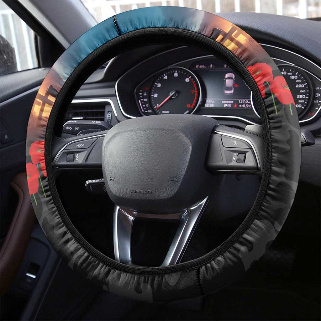 Kangaroo-Kiwi Soldier ANZAC Steering Wheel Cover Golden Wattle and Pohutukawa Flowers LT9 - Polynesian Pride