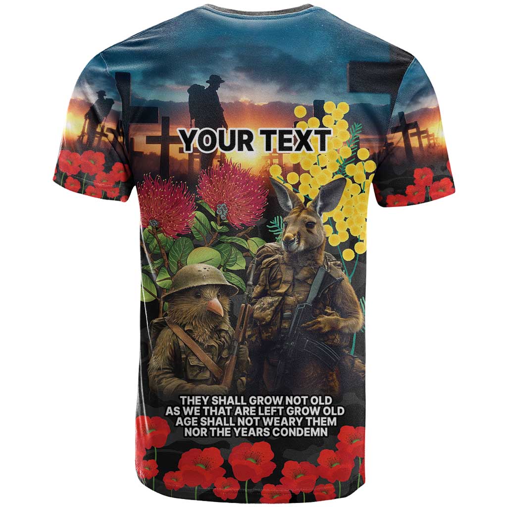 Kangaroo-Kiwi Soldier ANZAC Personalised T Shirt Golden Wattle and Pohutukawa Flowers LT9 - Polynesian Pride