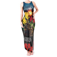 Kangaroo-Kiwi Soldier ANZAC Personalised Tank Maxi Dress Golden Wattle and Pohutukawa Flowers LT9 Women Black - Polynesian Pride