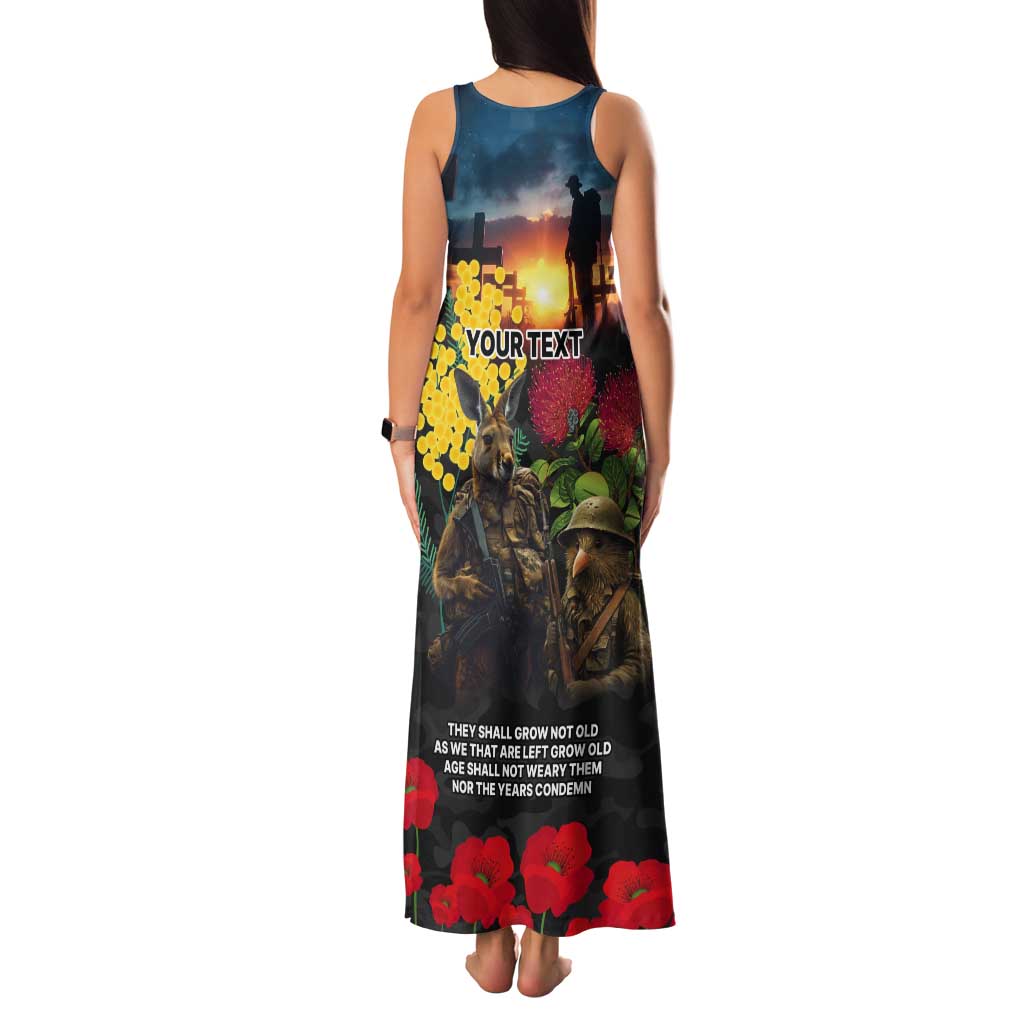 Kangaroo-Kiwi Soldier ANZAC Personalised Tank Maxi Dress Golden Wattle and Pohutukawa Flowers LT9 - Polynesian Pride