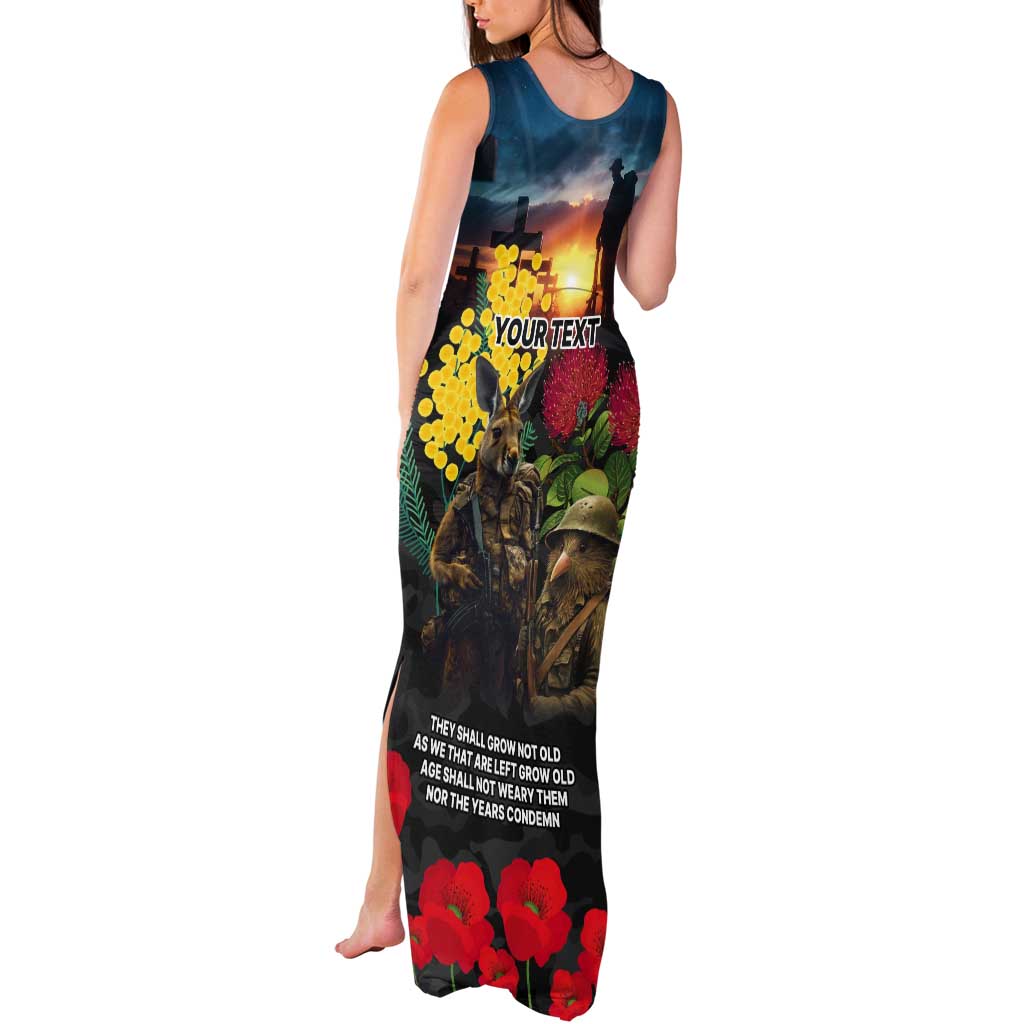 Kangaroo-Kiwi Soldier ANZAC Personalised Tank Maxi Dress Golden Wattle and Pohutukawa Flowers LT9 - Polynesian Pride