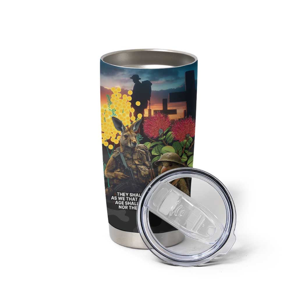 Kangaroo-Kiwi Soldier ANZAC Personalised Tumbler Cup Golden Wattle and Pohutukawa Flowers LT9 - Polynesian Pride
