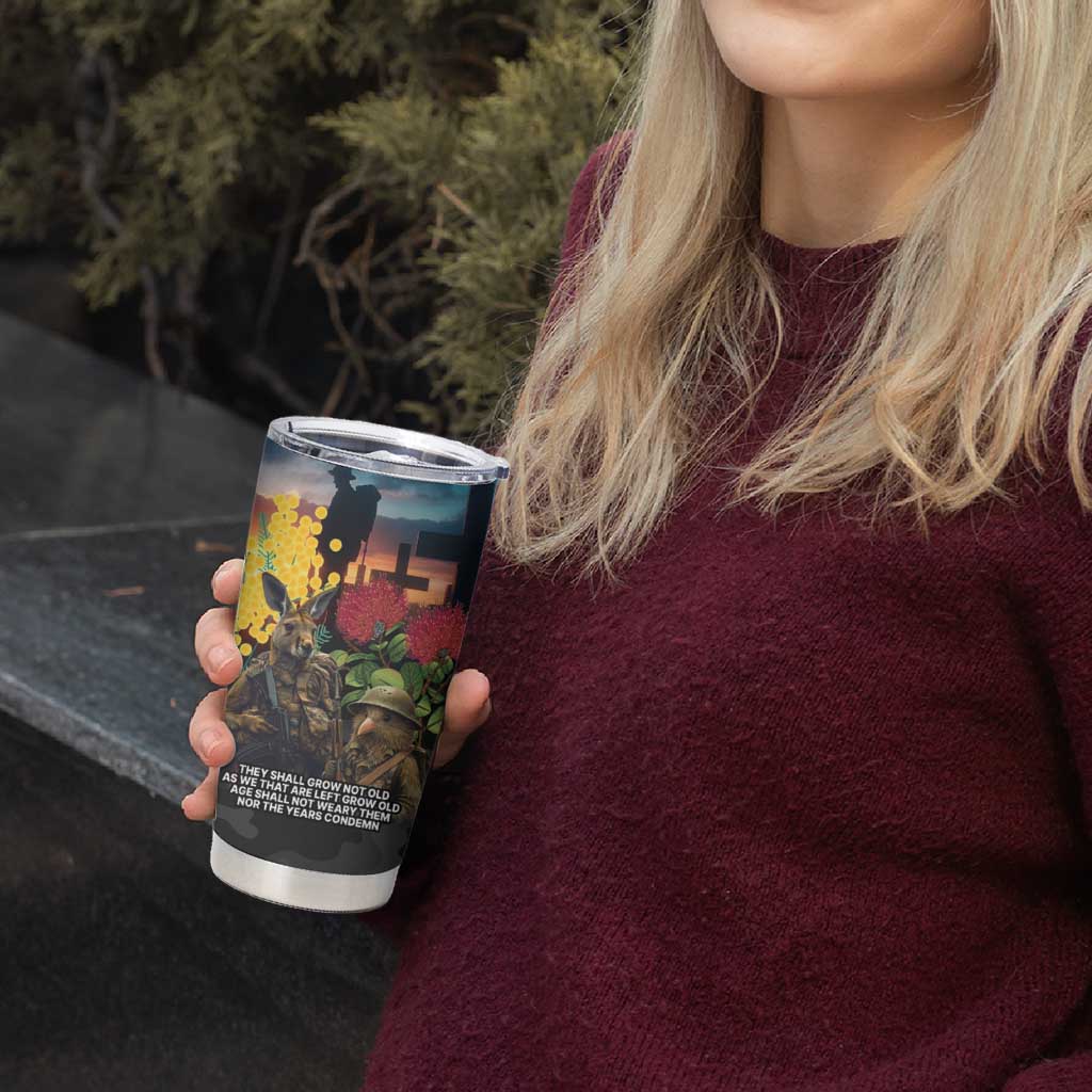 Kangaroo-Kiwi Soldier ANZAC Personalised Tumbler Cup Golden Wattle and Pohutukawa Flowers LT9 - Polynesian Pride