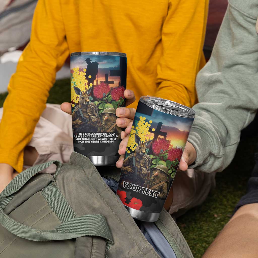 Kangaroo-Kiwi Soldier ANZAC Personalised Tumbler Cup Golden Wattle and Pohutukawa Flowers LT9 - Polynesian Pride