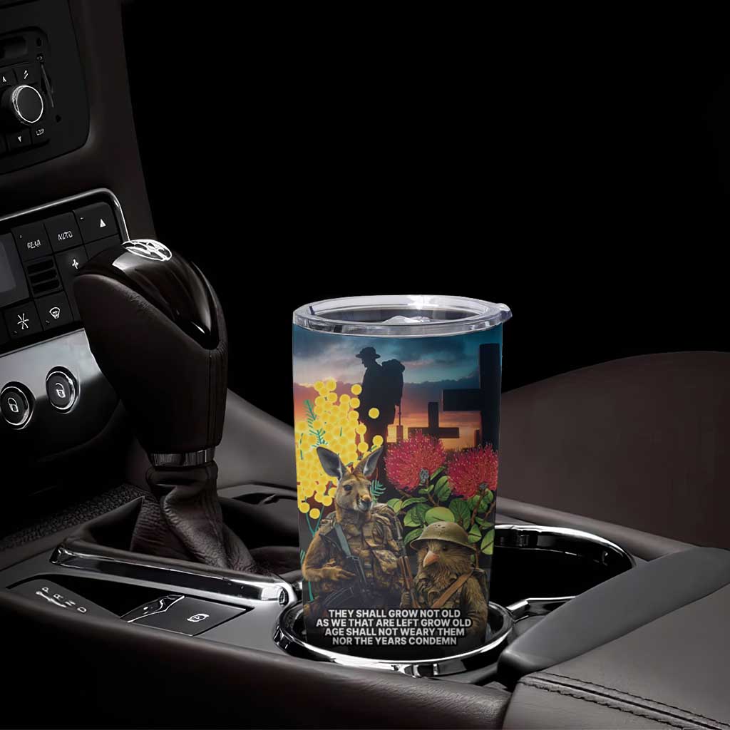 Kangaroo-Kiwi Soldier ANZAC Personalised Tumbler Cup Golden Wattle and Pohutukawa Flowers LT9 - Polynesian Pride