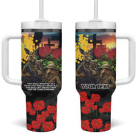 Kangaroo-Kiwi Soldier ANZAC Personalised Tumbler With Handle Golden Wattle and Pohutukawa Flowers LT9 One Size: 40 oz Black - Polynesian Pride