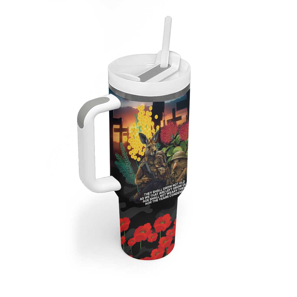 Kangaroo-Kiwi Soldier ANZAC Personalised Tumbler With Handle Golden Wattle and Pohutukawa Flowers LT9 - Polynesian Pride
