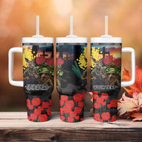 Kangaroo-Kiwi Soldier ANZAC Personalised Tumbler With Handle Golden Wattle and Pohutukawa Flowers LT9 - Polynesian Pride