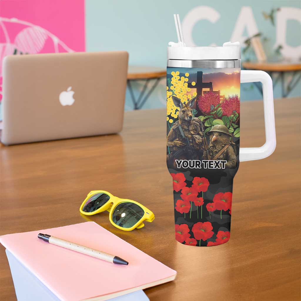 Kangaroo-Kiwi Soldier ANZAC Personalised Tumbler With Handle Golden Wattle and Pohutukawa Flowers LT9 - Polynesian Pride