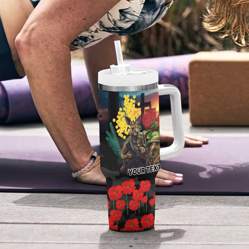 Kangaroo-Kiwi Soldier ANZAC Personalised Tumbler With Handle Golden Wattle and Pohutukawa Flowers LT9 - Polynesian Pride