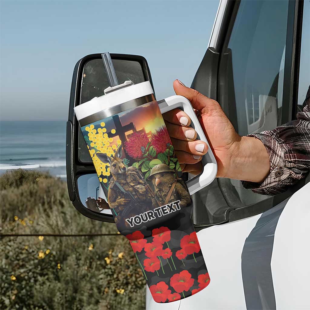 Kangaroo-Kiwi Soldier ANZAC Personalised Tumbler With Handle Golden Wattle and Pohutukawa Flowers LT9 - Polynesian Pride