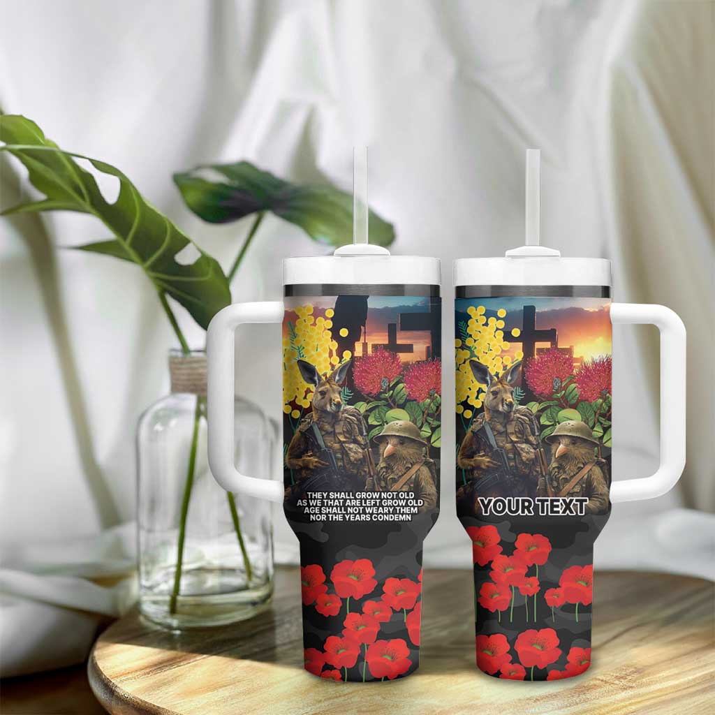 Kangaroo-Kiwi Soldier ANZAC Personalised Tumbler With Handle Golden Wattle and Pohutukawa Flowers LT9 - Polynesian Pride