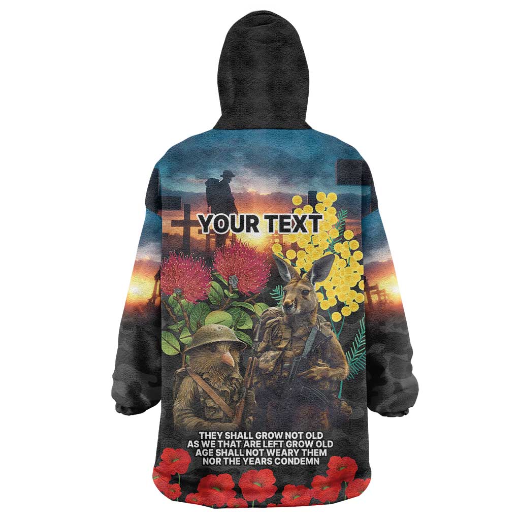 Kangaroo-Kiwi Soldier ANZAC Personalised Wearable Blanket Hoodie Golden Wattle and Pohutukawa Flowers LT9 - Polynesian Pride