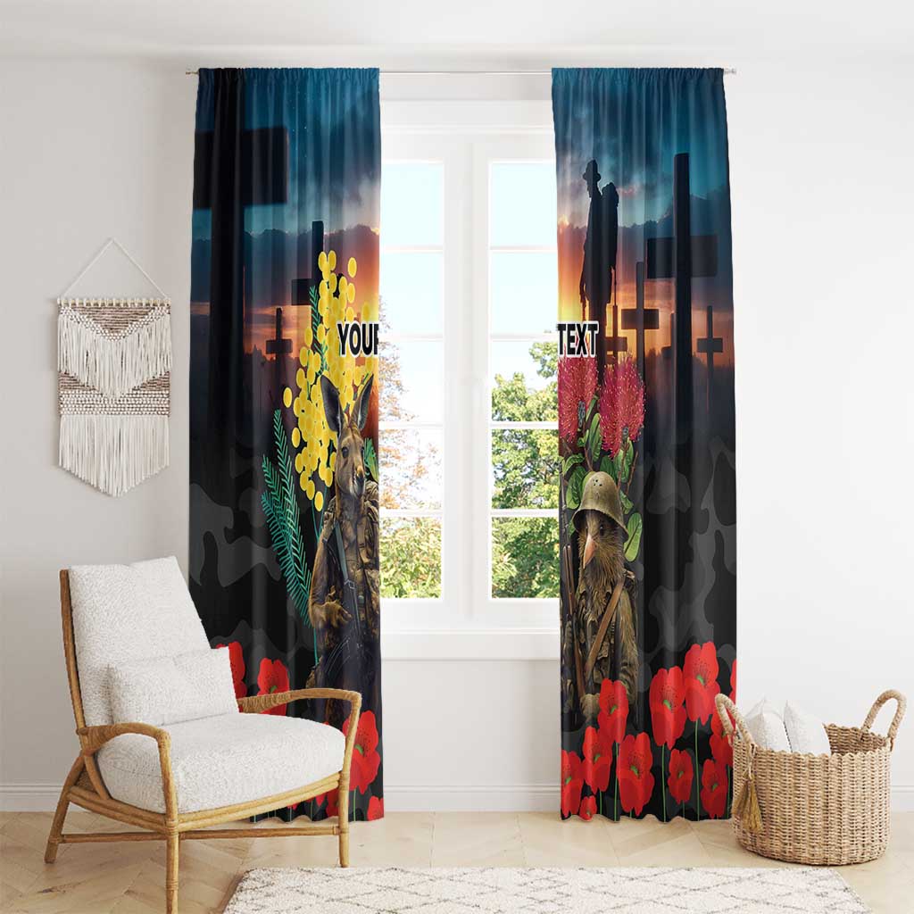 Kangaroo-Kiwi Soldier ANZAC Personalised Window Curtain Golden Wattle and Pohutukawa Flowers