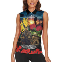Kangaroo-Kiwi Soldier ANZAC Personalised Women Sleeveless Polo Shirt Golden Wattle and Pohutukawa Flowers LT9 - Polynesian Pride