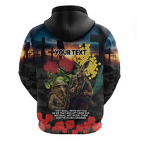 Kangaroo-Kiwi Soldier ANZAC Personalised Zip Hoodie Golden Wattle and Pohutukawa Flowers LT9 - Polynesian Pride
