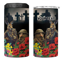 Kangaroo-Kiwi Soldier ANZAC Personalised 4 in 1 Can Cooler Tumbler Golden Wattle Poppy Flowers LT9 One Size: 16 oz Black - Polynesian Pride