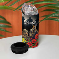 Kangaroo-Kiwi Soldier ANZAC Personalised 4 in 1 Can Cooler Tumbler Golden Wattle Poppy Flowers LT9 - Polynesian Pride
