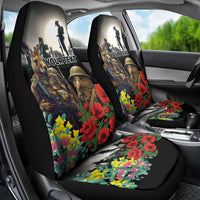 Kangaroo-Kiwi Soldier ANZAC Personalised Car Seat Cover Golden Wattle Poppy Flowers LT9 - Polynesian Pride