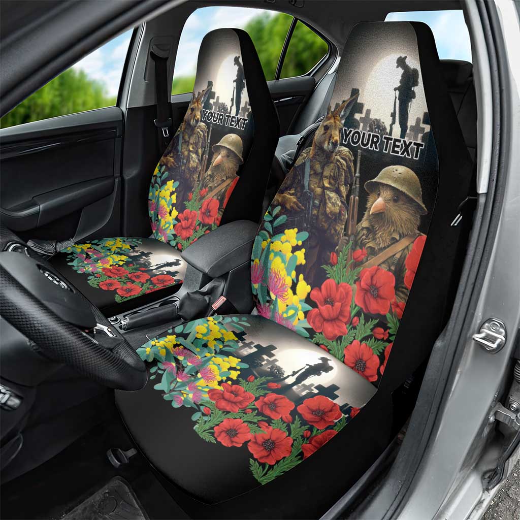Kangaroo-Kiwi Soldier ANZAC Personalised Car Seat Cover Golden Wattle Poppy Flowers LT9 - Polynesian Pride