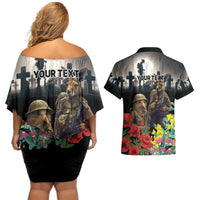 Kangaroo-Kiwi Soldier ANZAC Personalised Couples Matching Off Shoulder Short Dress and Hawaiian Shirt Golden Wattle Poppy Flowers LT9 - Polynesian Pride