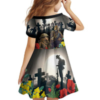 Kangaroo-Kiwi Soldier ANZAC Personalised Family Matching Off The Shoulder Long Sleeve Dress and Hawaiian Shirt Golden Wattle Poppy Flowers LT9 - Polynesian Pride
