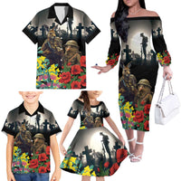 Kangaroo-Kiwi Soldier ANZAC Personalised Family Matching Off The Shoulder Long Sleeve Dress and Hawaiian Shirt Golden Wattle Poppy Flowers LT9 - Polynesian Pride